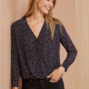 Sm Rails Hillary Ash Gray Cheetah Print Top Faux Wrap Luxe Capsule Wardrobe Chic